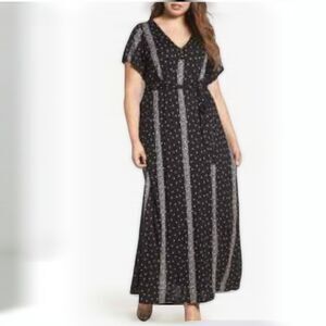 Lucky Brand Women's Black Striped Ditsy Maxi Dress  Size XL